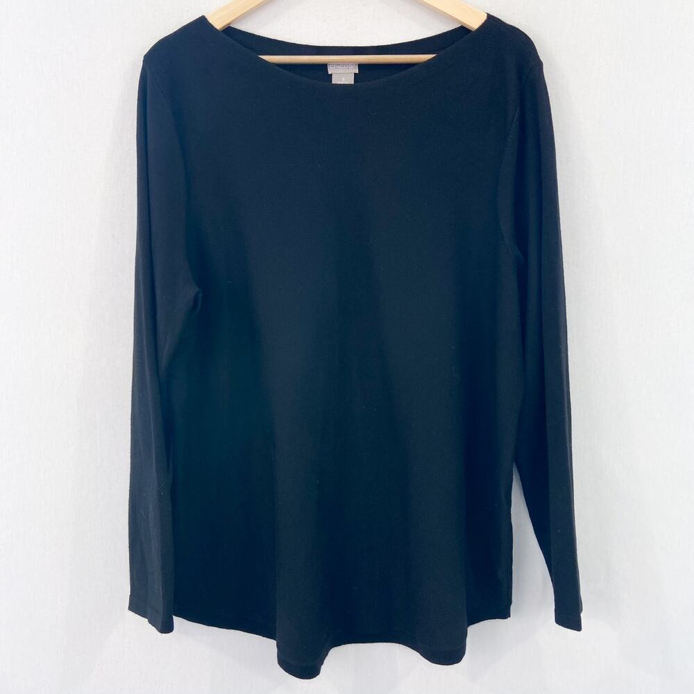 Chico's Black Boatneck Lightweight Pullover Sweater size XL Relaxed Casual